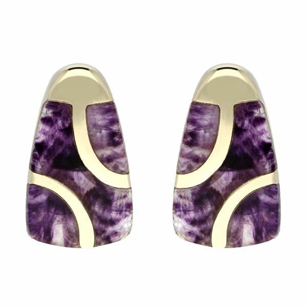 9ct Yellow Gold Blue John Three Stone Stud Earrings