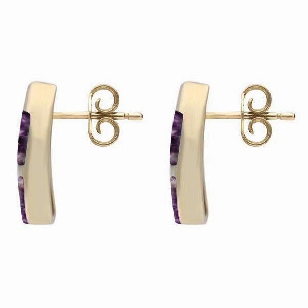 9ct Yellow Gold Blue John Three Stone Stud Earrings