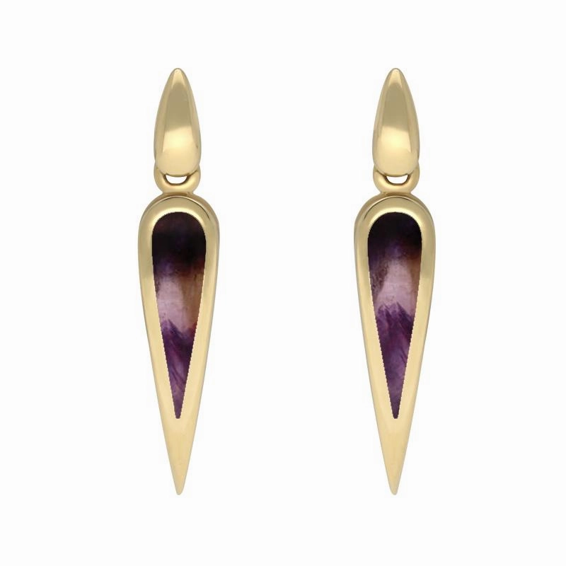 9ct Yellow Gold Blue John Toscana Slim Pear Drop Earrings