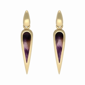 9ct Yellow Gold Blue John Toscana Slim Pear Drop Earrings
