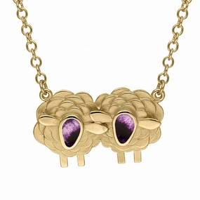 9ct Yellow Gold Blue John Two Large Sheep Necklace
