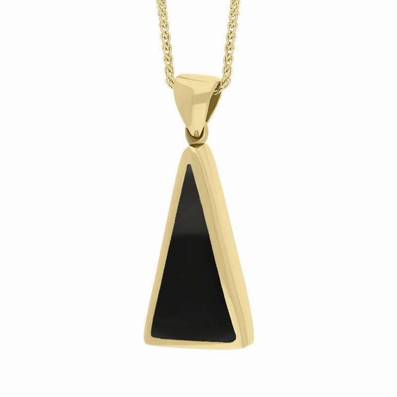 9ct Yellow Gold Blue John Whitby Jet Small Double Sided Triangular Fob Necklace