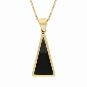 9ct Yellow Gold Blue John Whitby Jet Small Double Sided Triangular Fob Necklace