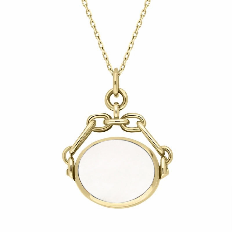 9ct Yellow Gold Blue John White Mother Of Pearl Double Sided Swivel Fob Necklace