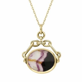 9ct Yellow Gold Blue John White Mother Of Pearl Double Sided Swivel Fob Necklace