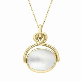 9ct Yellow Gold Blue John White Mother of Pearl Oval Swivel Fob Necklace