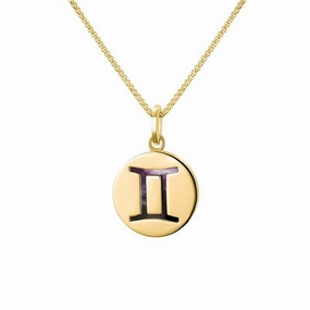 9ct Yellow Gold Blue John  Zodiac Gemini Round Necklace