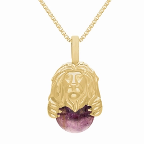 9ct Yellow Gold Blue John Zodiac Leo 10mm Bead Pendant