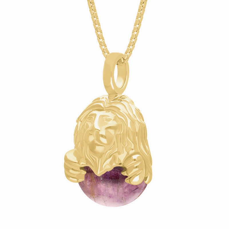 9ct Yellow Gold Blue John Zodiac Leo 10mm Bead Pendant