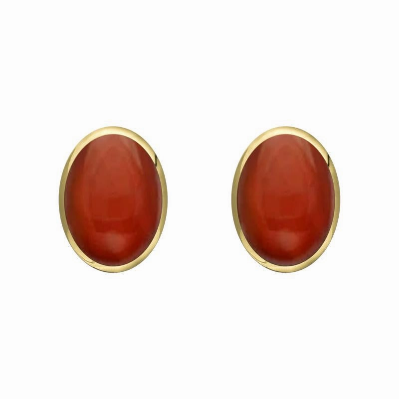 9ct Yellow Gold Carnelian 7 x 5mm Classic Small Oval Stud Earrings