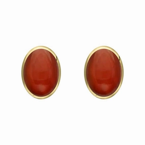 9ct Yellow Gold Carnelian 7 x 5mm Classic Small Oval Stud Earrings