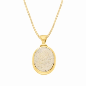 9ct Yellow Gold Coquina Larimar Double Sided Oval Fob Pendant Necklace