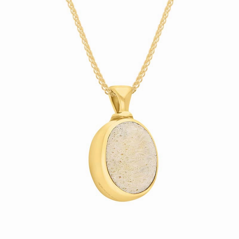 9ct Yellow Gold Coquina Larimar Double Sided Oval Fob Pendant Necklace