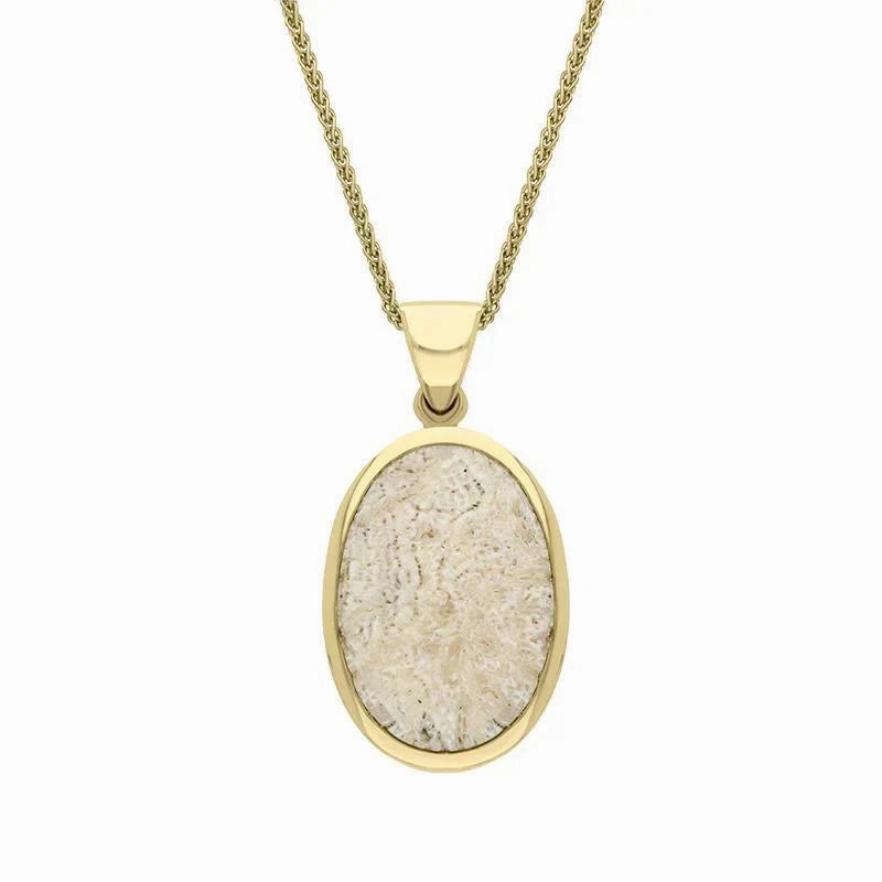 9ct Yellow Gold Coquina Larimar Small Double Sided Fob Necklace
