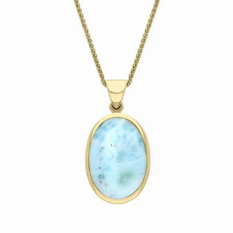 9ct Yellow Gold Coquina Larimar Small Double Sided Fob Necklace