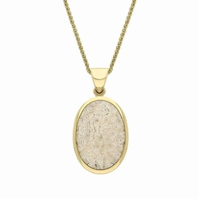 9ct Yellow Gold Coquina Larimar Small Double Sided Fob Necklace