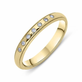 9ct Yellow Gold Diamond 3mm Milgrain Half Eternity Ring