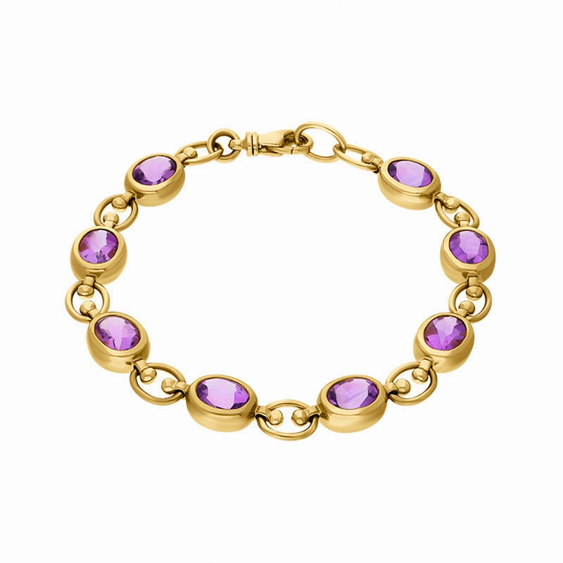 9ct Yellow Gold Faceted Amethyst Bracelet D