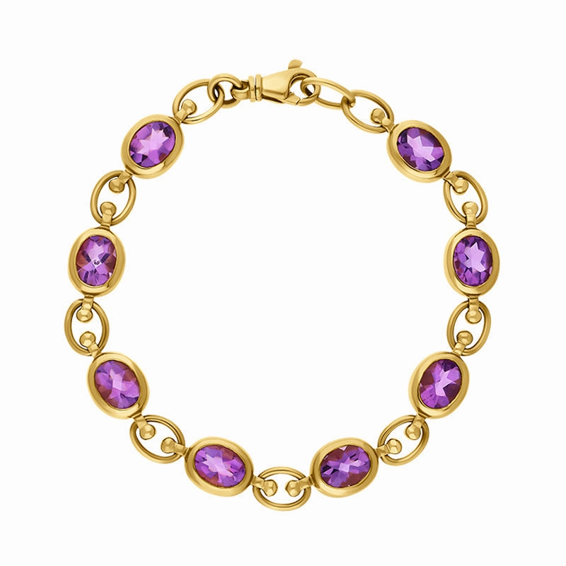 9ct Yellow Gold Faceted Amethyst Bracelet D