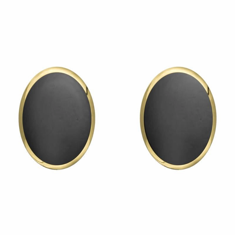 9ct Yellow Gold Hematite 8 x 10mm Classic Large Oval Stud Earrings