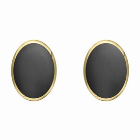 9ct Yellow Gold Hematite 8 x 10mm Classic Large Oval Stud Earrings