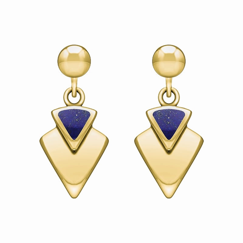 9ct Yellow Gold Lapis Lazuli Arrowhead Drop Earrings