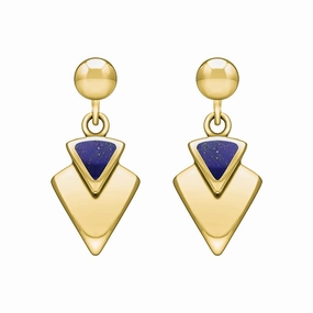 9ct Yellow Gold Lapis Lazuli Arrowhead Drop Earrings