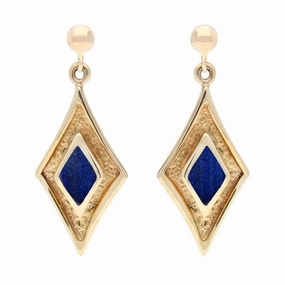 9ct Yellow Gold Lapis Lazuli Diamond Shaped Drop Earrings