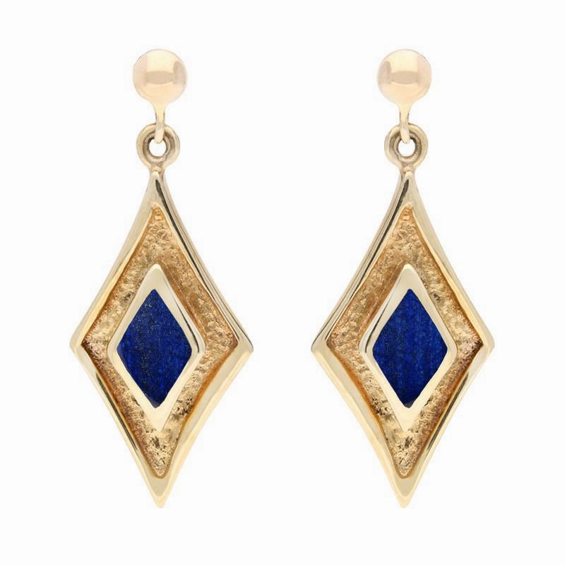 9ct Yellow Gold Lapis Lazuli Diamond Shaped Drop Earrings