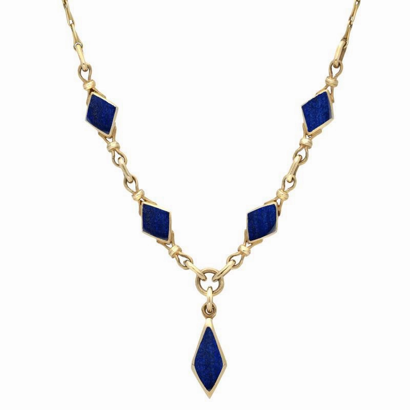 9ct Yellow Gold Lapis Lazuli Diamond Shaped Necklace