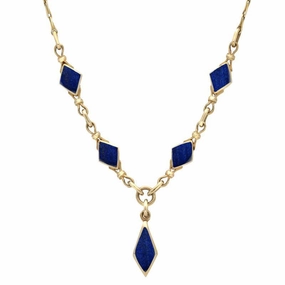 9ct Yellow Gold Lapis Lazuli Diamond Shaped Necklace