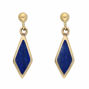 9ct Yellow Gold Lapis Lazuli Dinky Diamond Drop Earrings