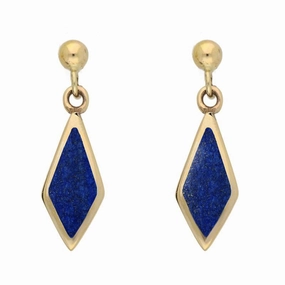 9ct Yellow Gold Lapis Lazuli Dinky Diamond Drop Earrings