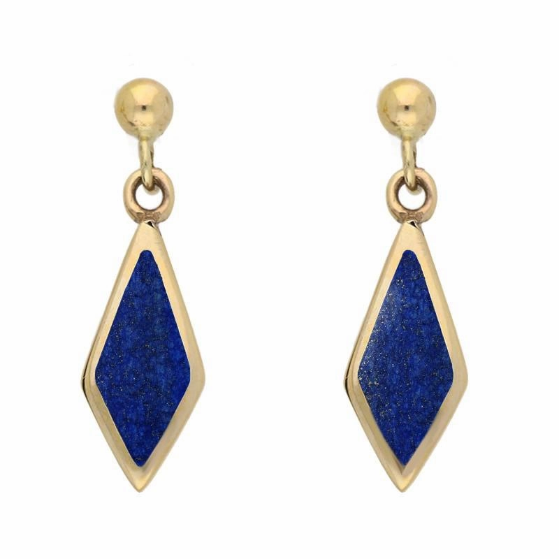 9ct Yellow Gold Lapis Lazuli Dinky Diamond Drop Earrings