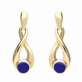 9ct Yellow Gold Lapis Lazuli Eternity Loop Drop Earrings