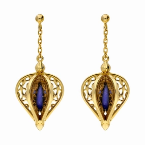 9ct Yellow Gold Lapis Lazuli Flore Filigree Drop Earrings