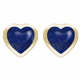 9ct Yellow Gold Lapis Lazuli Large Framed Heart Stud Earrings