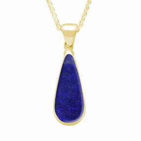 9ct Yellow Gold Lapis Lazuli Long Pear Necklace