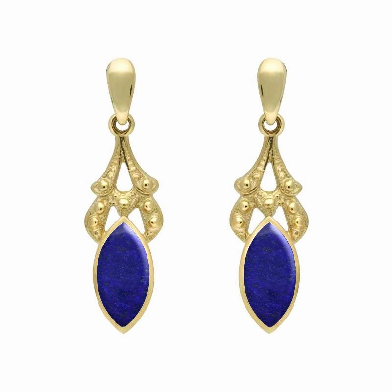 9ct Yellow Gold Lapis Lazuli Marquise Drop Earrings