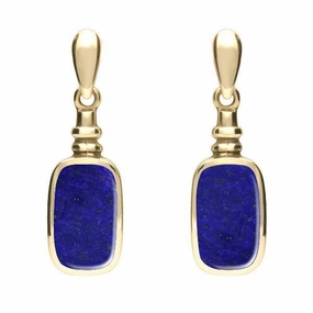 9ct Yellow Gold Lapis Lazuli Oblong Bottle Top Drop Earrings