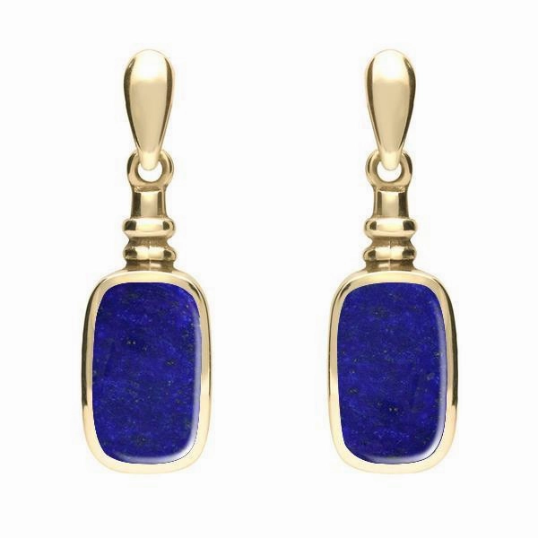 9ct Yellow Gold Lapis Lazuli Oblong Bottle Top Drop Earrings