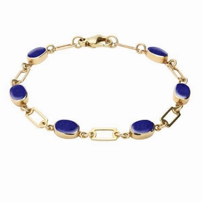 9ct Yellow Gold Lapis Lazuli Oval Linked Bracelet