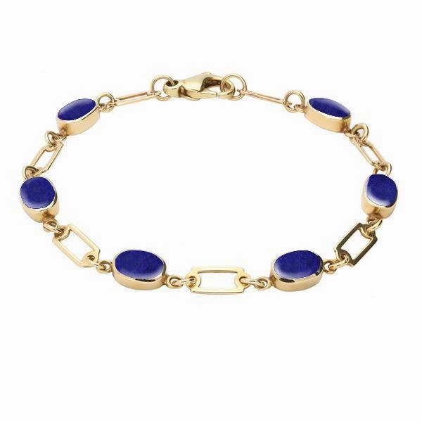 9ct Yellow Gold Lapis Lazuli Oval Linked Bracelet