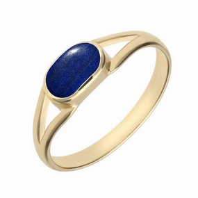 9ct Yellow Gold Lapis Lazuli Oval Split Shank Ring