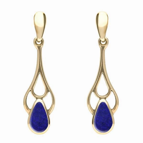 9ct Yellow Gold Lapis Lazuli Pear Spoon Earrings