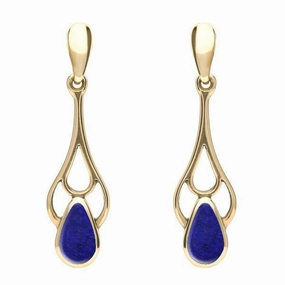 9ct Yellow Gold Lapis Lazuli Pear Spoon Earrings
