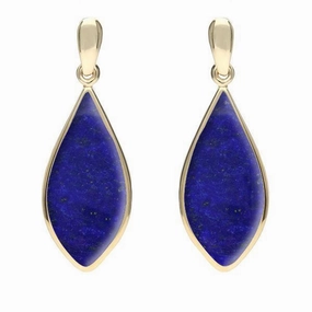 9ct Yellow Gold Lapis Lazuli Pointed Pear Drop Earrings