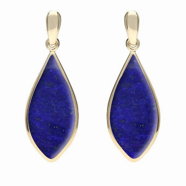 9ct Yellow Gold Lapis Lazuli Pointed Pear Drop Earrings