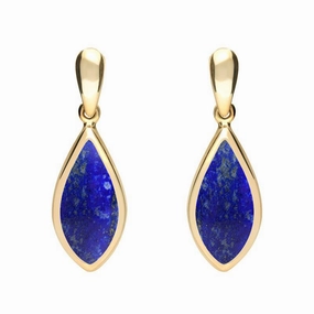 9ct Yellow Gold Lapis Lazuli Small Pointed Pear Drop Earrings