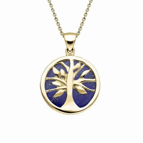 9ct Yellow Gold Lapis Lazuli Small Round Tree of Life Necklace